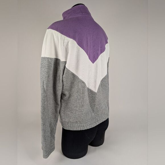 FILA Chevron Colorblock 1/4 Zip Athletic Jacket Sweatshirt in Purple/Gray/White - Picture 5 of 8